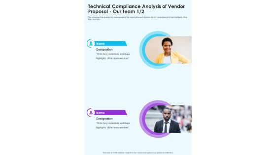 Technical Compliance Analysis Of Vendor Proposal Our Team One Pager Sample Example Document