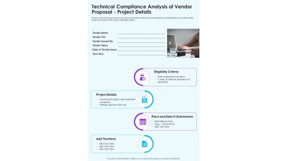 Technical Compliance Analysis Of Vendor Proposal Project Details One Pager Sample Example Document