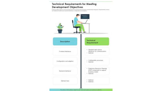 Technical Requirements For Meeting Development Objectives One Pager Sample Example Document