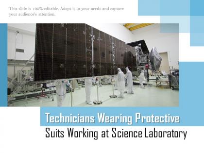 Technicians wearing protective suits working at science laboratory