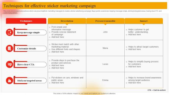 Techniques For Effective Sticker Marketing Campaign Online Marketing Plan To Generate Website Traffic MKT SS V