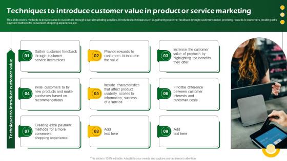 Techniques To Introduce Customer Value In Product Sustainable Marketing Promotional MKT SS V