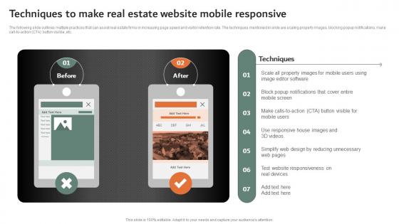Techniques To Make Real Estate Website Mobile Online And Offline Marketing Strategies MKT SS V