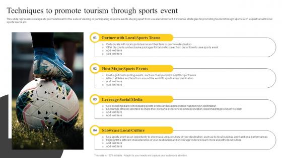 Techniques To Promote Tourism Through Sports Event Guide On Tourism Marketing Strategy SS