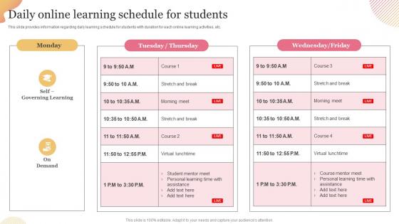 Technology Mediated Education Playbook Daily Online Learning Schedule For Students