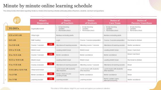 Technology Mediated Education Playbook Minute By Minute Online Learning Schedule