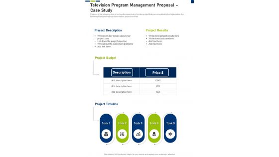 Television Program Management Proposal Case Study One Pager Sample Example Document