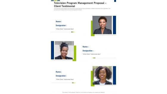 Television Program Management Proposal Client Testimonial One Pager Sample Example Document
