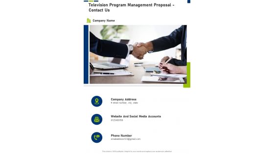 Television Program Management Proposal Contact Us One Pager Sample Example Document