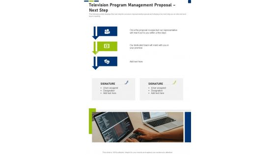 Television Program Management Proposal Next Step One Pager Sample Example Document