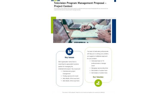 Television Program Management Proposal Project Context One Pager Sample Example Document