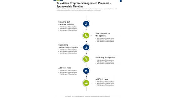 Television Program Management Proposal Sponsorship Timeline One Pager Sample Example Document
