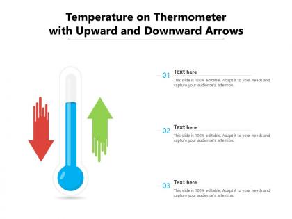 Temperature on thermometer with upward and downward arrows