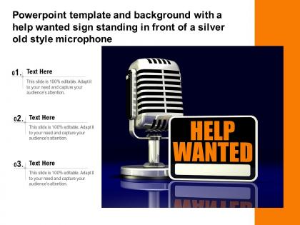Template and background with a help wanted sign standing in front of a silver old style microphone