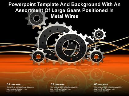 Template and background with an assortment of large gears positioned in metal wires
