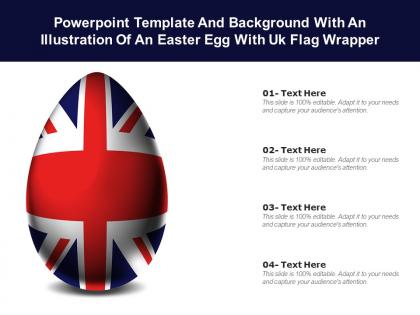 Template and background with an illustration of an easter egg with uk flag wrapper