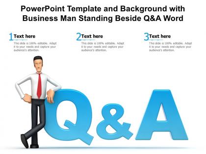 Template and background with business man standing beside q and a word ppt powerpoint