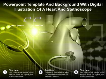 Template and background with digital illustration of a heart and stethoscope ppt powerpoint