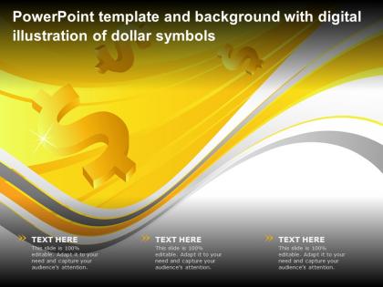 Template and background with digital illustration of dollar symbols ppt powerpoint