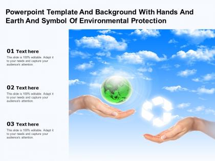 Template and background with hands and earth and symbol of environmental protection