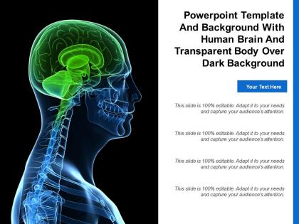 Template and background with human brain and transparent body over dark background