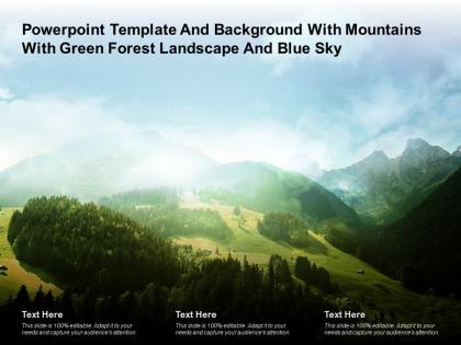 Template and background with mountains with green forest landscape and blue sky