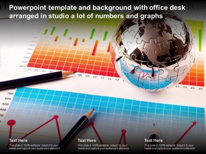 Template and background with office desk arranged in studio a lot of numbers and graphs