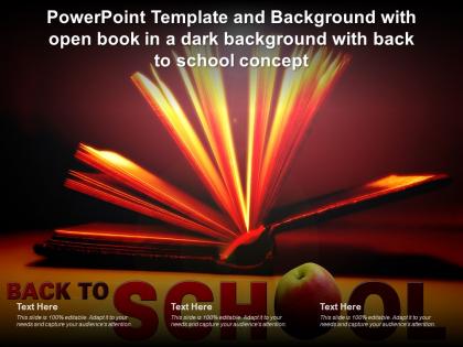Template and background with open book in a dark background with back to school concept