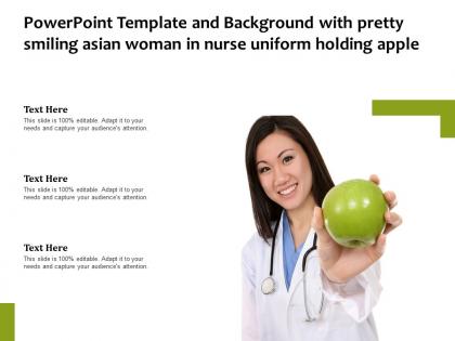 Template and background with pretty smiling asian woman in nurse uniform holding apple