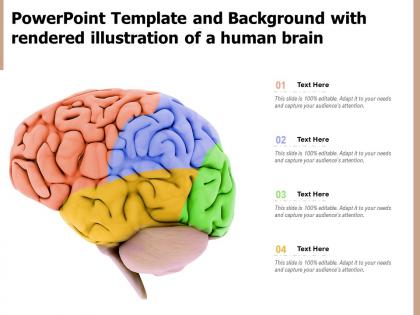 Template and background with rendered illustration of a human brain ppt powerpoint
