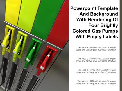 Template and background with rendering of four brightly colored gas pumps with empty labels