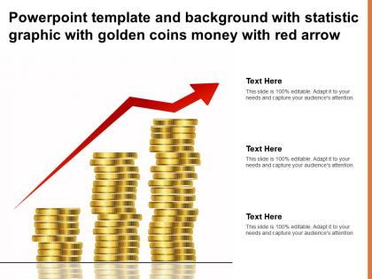 Template and background with statistic graphic with golden coins money with red arrow