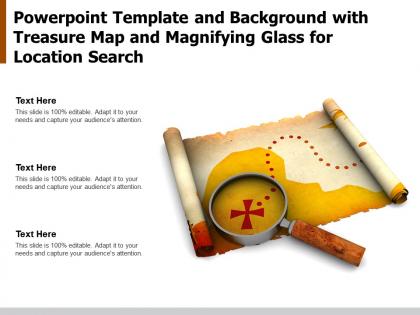Template and background with treasure map and magnifying glass for location search