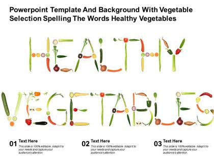 Template and background with vegetable selection spelling the words healthy vegetables