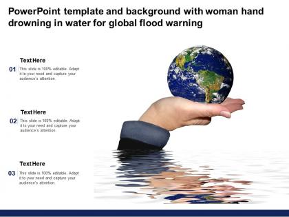 Template and background with woman hand drowning in water for global flood warning