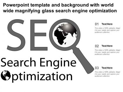 Template and background with world wide magnifying glass search engine optimization