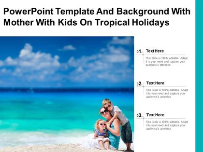 Template and background with young mother with her two kids on tropical beach vacation