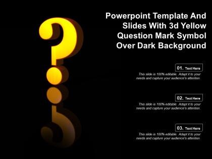 Template and slides with 3d yellow question mark symbol over dark background