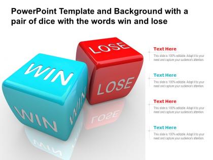 Template background with a pair of dice with the words win and lose ppt powerpoint