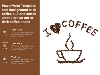 Template background with coffee cup and coffee smoke drawn out of dark coffee beans