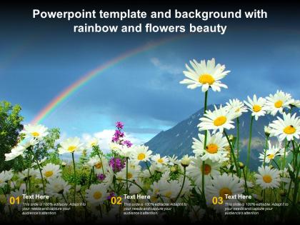 Template background with field of daisies with colorful rainbow overhead ppt powerpoint