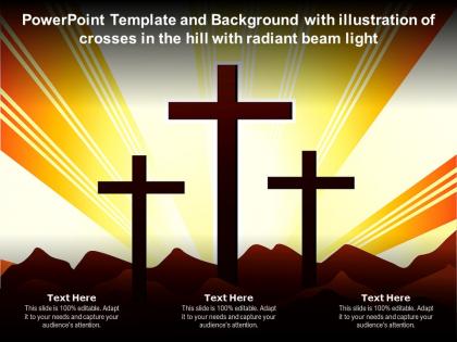 Template background with illustration of crosses in the hill with radiant beam light