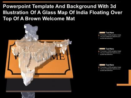 Template with 3d illustration of a glass map of india floating over top of a brown welcome mat