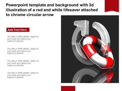 Template with 3d illustration of a red and white lifesaver attached to chrome circular arrow