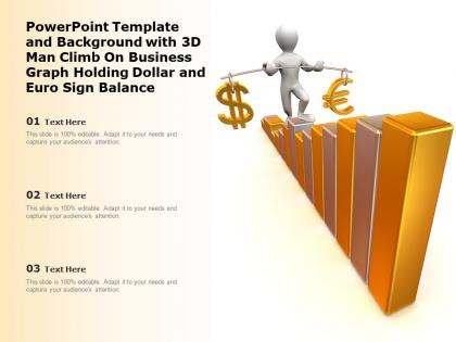 Template with 3d man climb on business graph holding dollar and euro sign balance