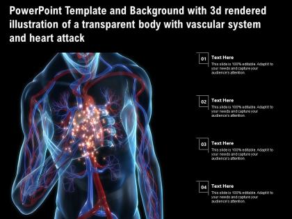 Template with 3d rendered illustration of a transparent body with vascular system heart attack