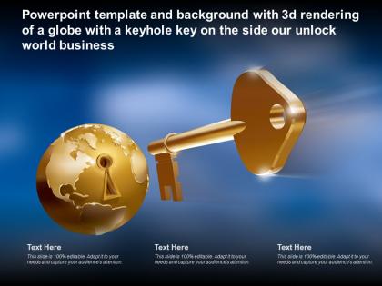 Template with 3d rendering of a globe with a keyhole key on side our unlock world business