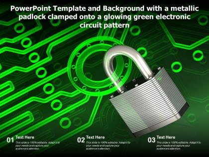 Template with a metallic padlock clamped onto a glowing green electronic circuit pattern