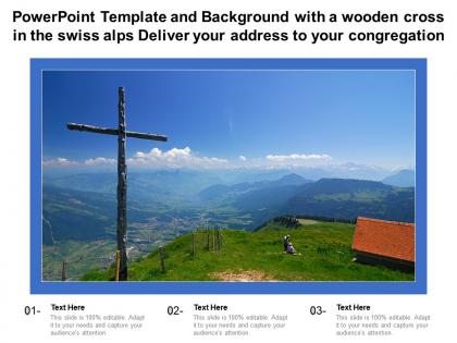 Template with a wooden cross in the swiss alps deliver your address to your congregation