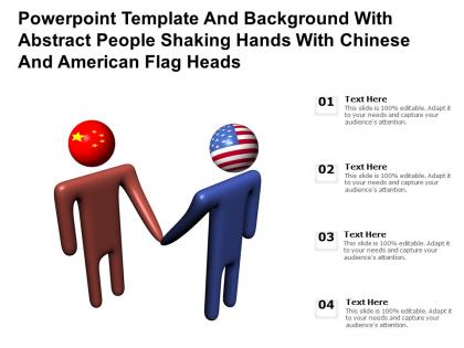 Template with abstract people shaking hands with chinese and american flag heads